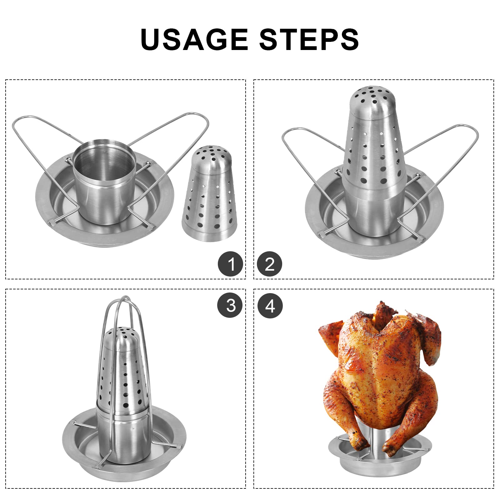 Soporte para Asador de Pollo, Pollo Barbacoa Soporte para Gallinas de Acero Inoxidable, Soporte para Pollo Vértical con Bandeja de Goteo para Horno y Barbacoa, Asador Pollo con Recipiente de Aroma