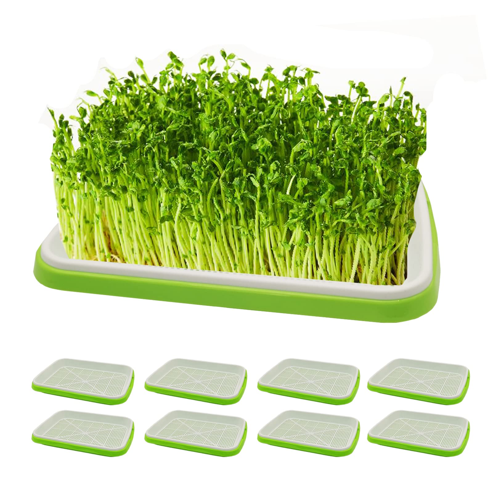 kathson 8 Pcs Seed Sprouter Tray with Drain Holes Soil-Free Microgreens Growing Trays Big Capacity Sprouts Growing Kit Plastic Seed Germination Tray Kit Bpa Free Nursery Tray