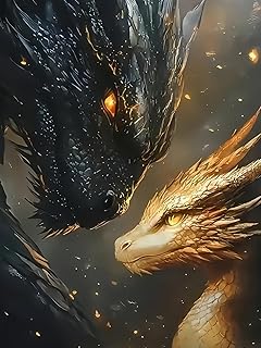 BYGFHLYW 5D Diamond Painting Kits for Adults, Black Golden Dragons Diamond Art Kits for Adults Beginner, DIY Full Drill Diamond Dot Gem Painting for Home Wall Decor 12x16 inch