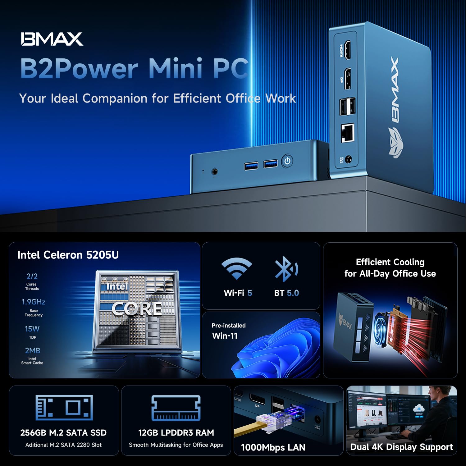 Amazon.co.jp: Bmax Mini PC B2 Power Intel 5205U 12GB DDR3 256GB M