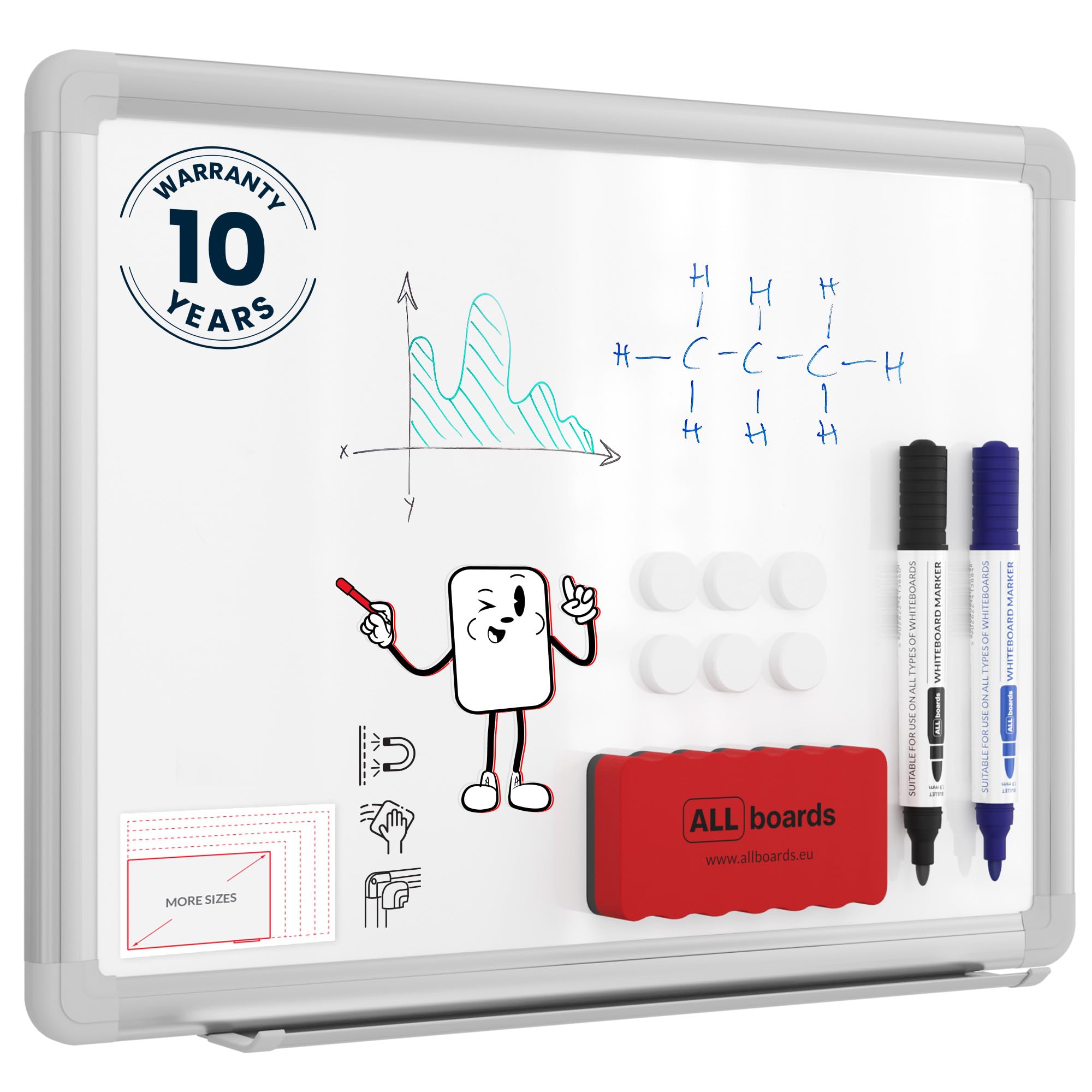 ALLboards Magnetic Whiteboard 40x30cm with Silver Aluminium Frame Premium EXPO, White Board Wipe Board Dry Erase Wall Mounted Office Board School Classroom Kids Board Noticeboard