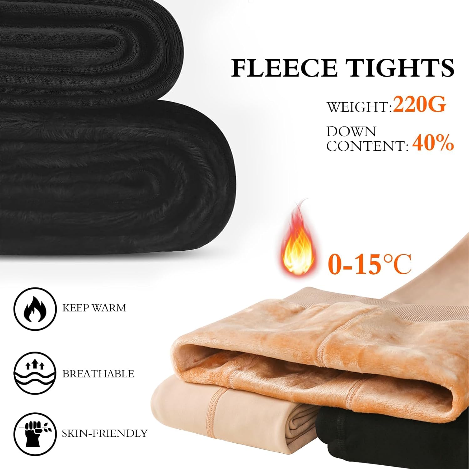 Buauty Fleece Lined Thermal Opaque Tights,Womens Thick Winter Tights High Waist Tummy Control Warm Fashion Pantyhose - Image 3