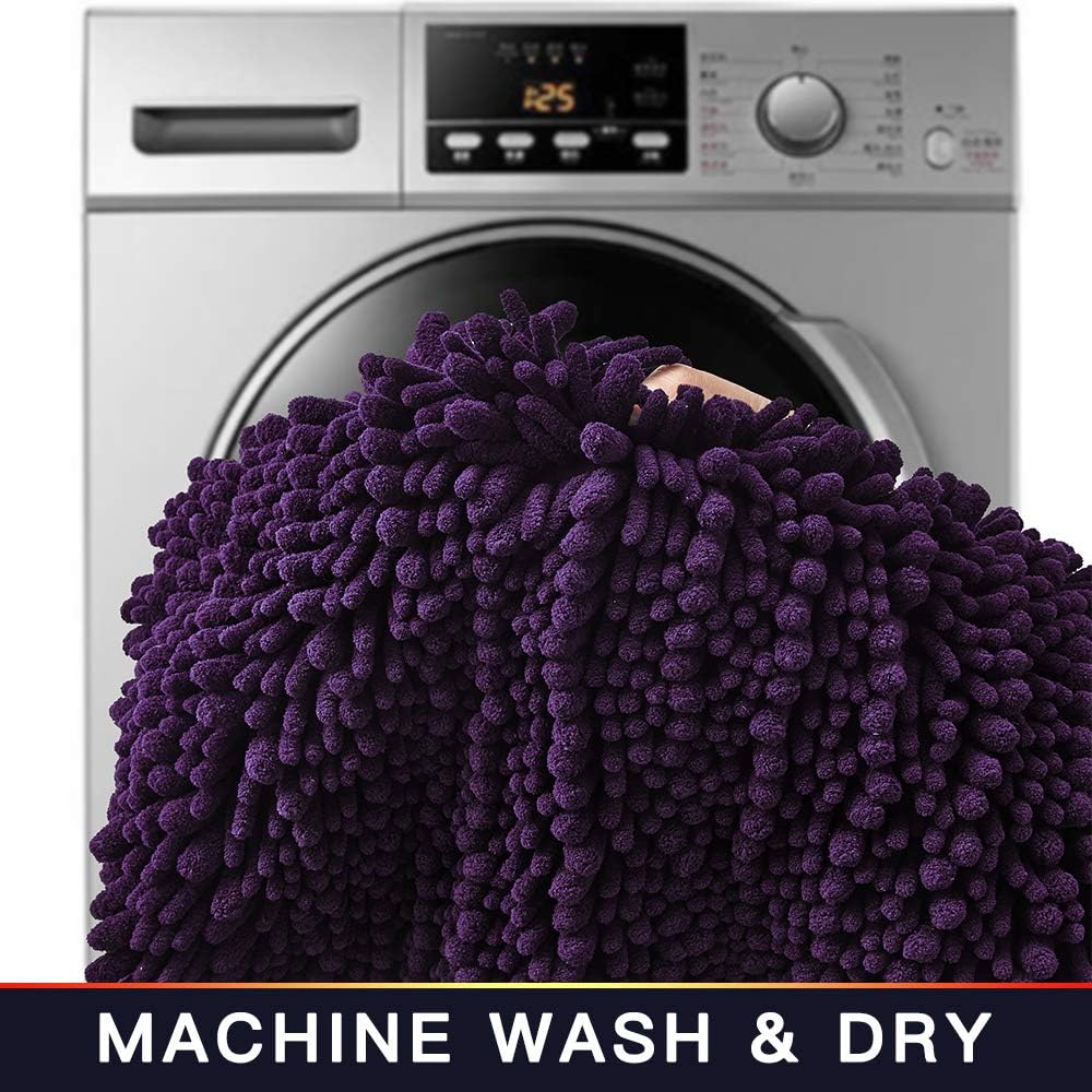 Walensee Bathroom Rug Non Slip Bath Mat (24x17 Inch Dark Purple) Water Absorbent Super Soft Shaggy Chenille Machine Washable Dry Extra Thick Perfect Absorbant Best Small Plush Carpet for Shower Floor - Image 6