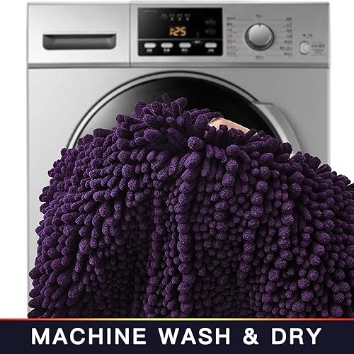 Miniatura 6 de Walensee - Alfombra pequeña para baño, antideslizante, 24 x 17 pulgadas color morado oscuro, absorbente y muy suave, felpilla peluda, extragruesa,