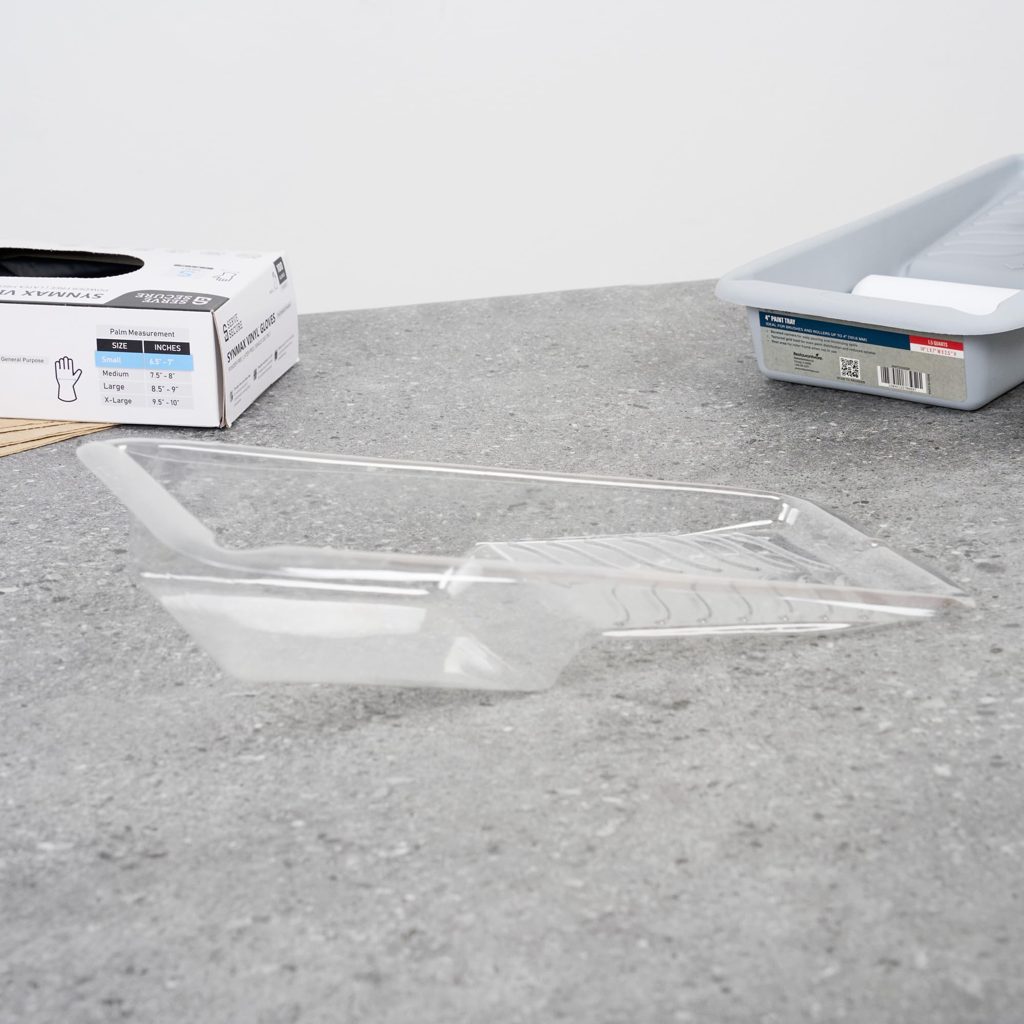 Restaurantware Paquete de 60 forros de bandeja de pintura, desechables, de 4 pulgadas, resistentes al desgarro, suministros de plástico transparente con textura para pintura de casa, retoques, bordes