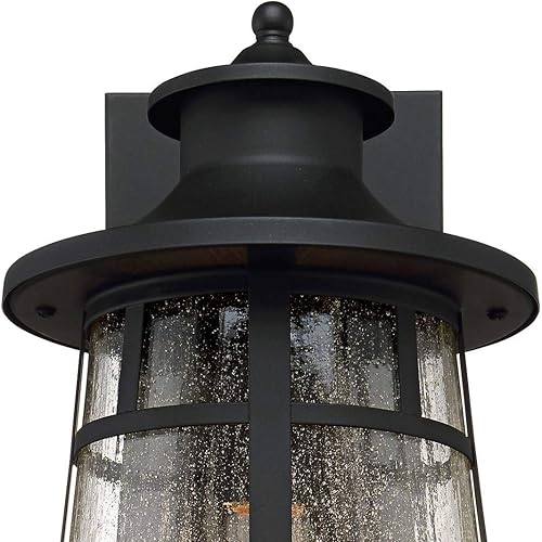 Miniatura 3 de John Timberland Clement Mission - Juego de 2 lámparas de pared para exteriores, hierro fundido, metal negro, 15 pulgadas, vidrio transparente para