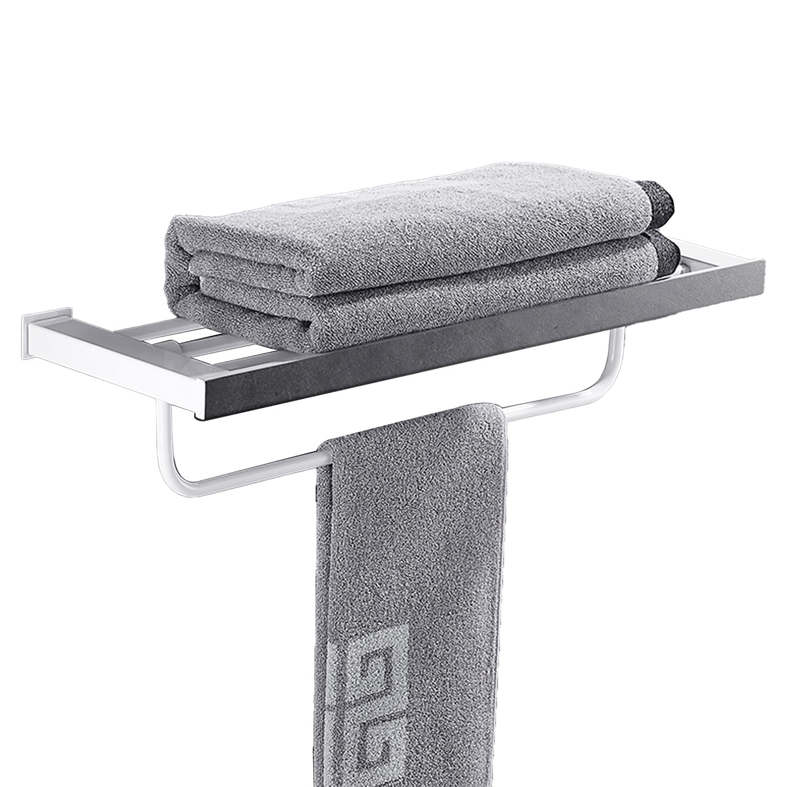 LMYSXAOZ SUS 304 Stainless Steel Bathroom Towel Rack Holder, Rod for Hardware and Kitchen Wall Mounted, 60cm/23.6inch, White, Polished Finish