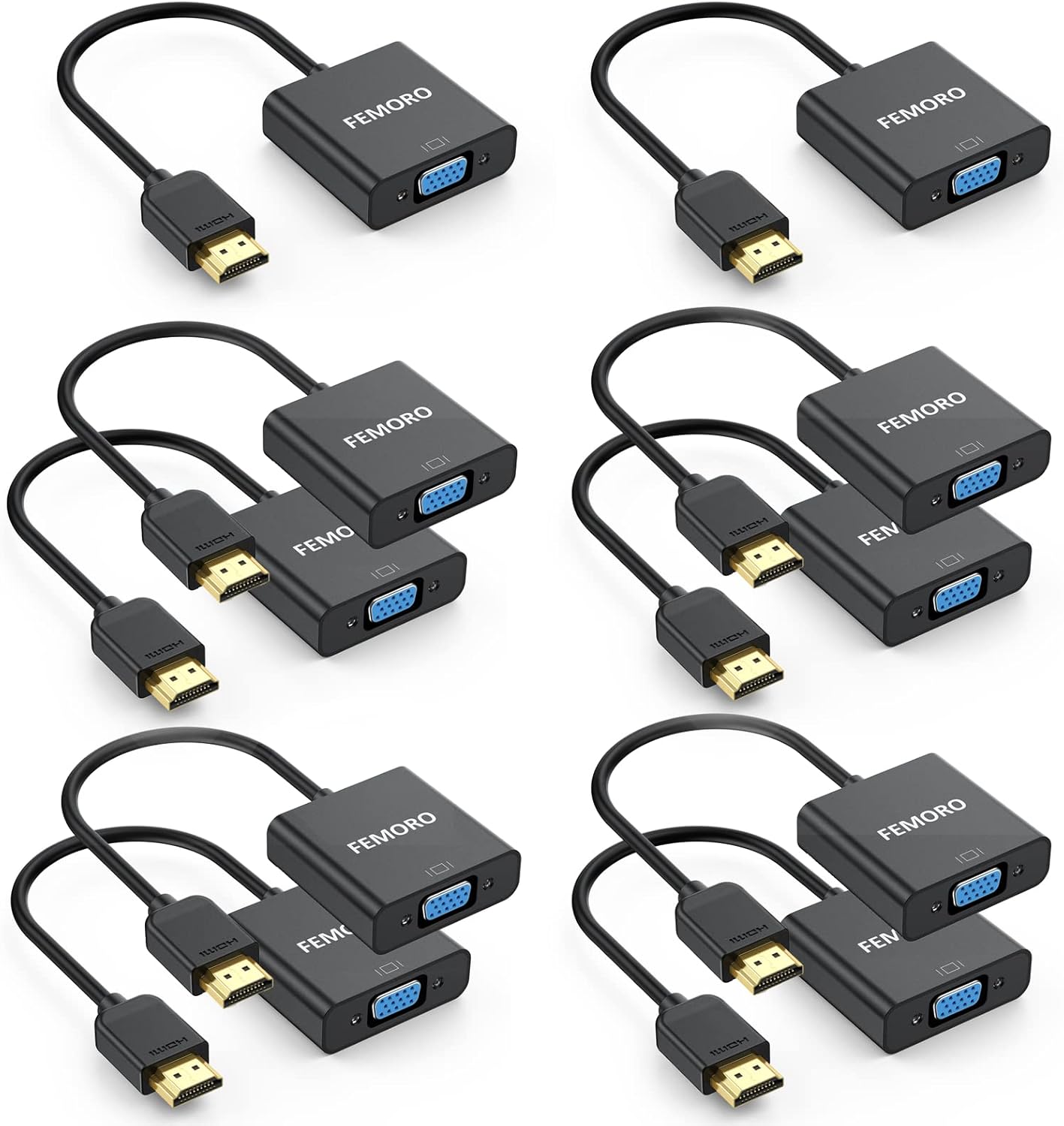 FEMORO HDMI to VGA Adapter 10 Pack, HDMI VGA Cable Converter Adapters Male to Female for Monitor PC Laptop Projector Ultrabook Raspberry Pi Graphics Card Chromebook - Black