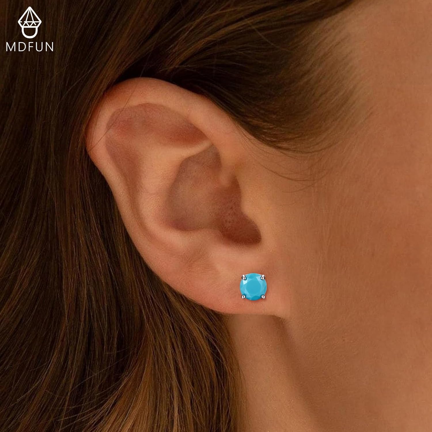 MDFUN 925 Sterling Silver Natural Larimar Earrings for Women Hypoallergenic 6MM Round Blue Gemstone Stud Jewelry
