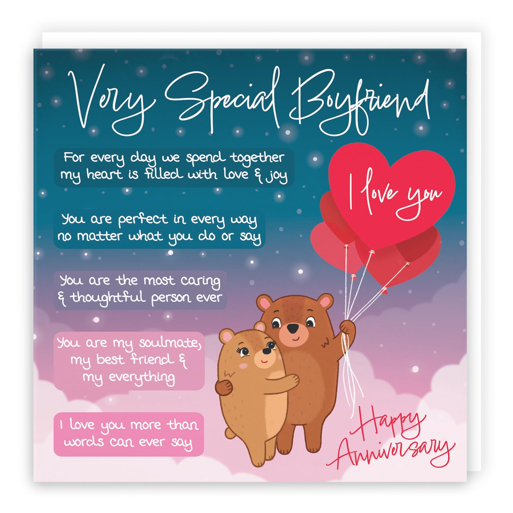 Hunts England, Boyfriend Anniversary Card, Starry Night, Cute Bears, Luxury Verse Anniversary Card For Boyfriend