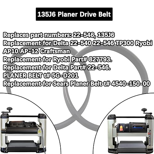 Miniatura 6 de 135J6 New Rubber Poly V Planer Drive Belt for Ryobi AP10 AP-12, Wen 6560, Delta 22-540, 22-546 TP300, 22-580 planers Pack of 2