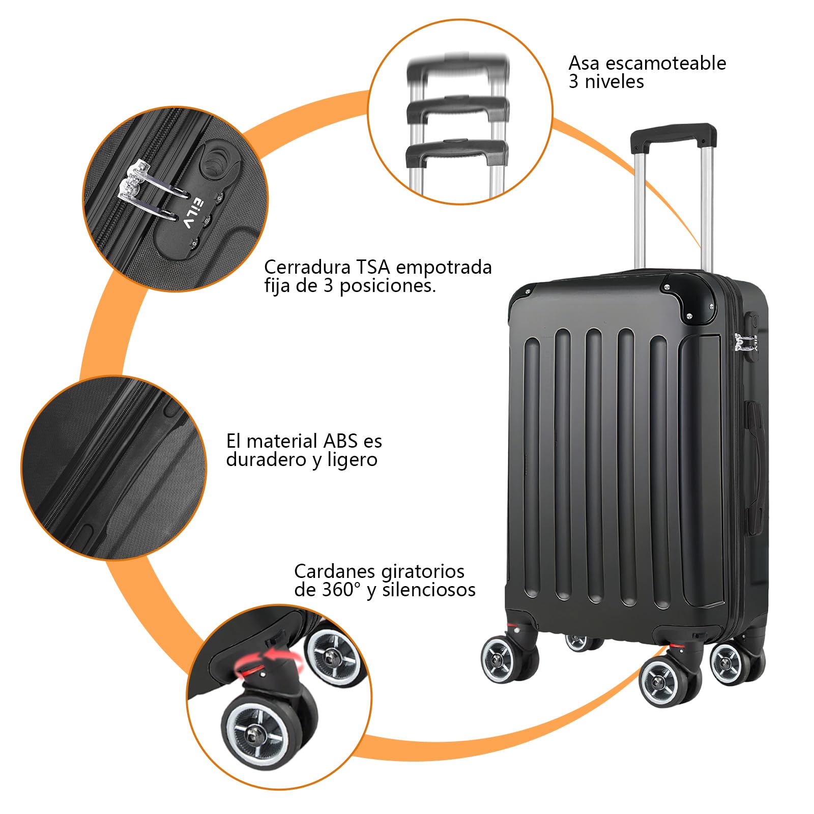 Maleta de Cabina 55x40x23 ABS, Ligera y Compacta para Viajes en Avión, Equipaje de Mano para Hombre y Mujer, Dimensiones 55 cm
