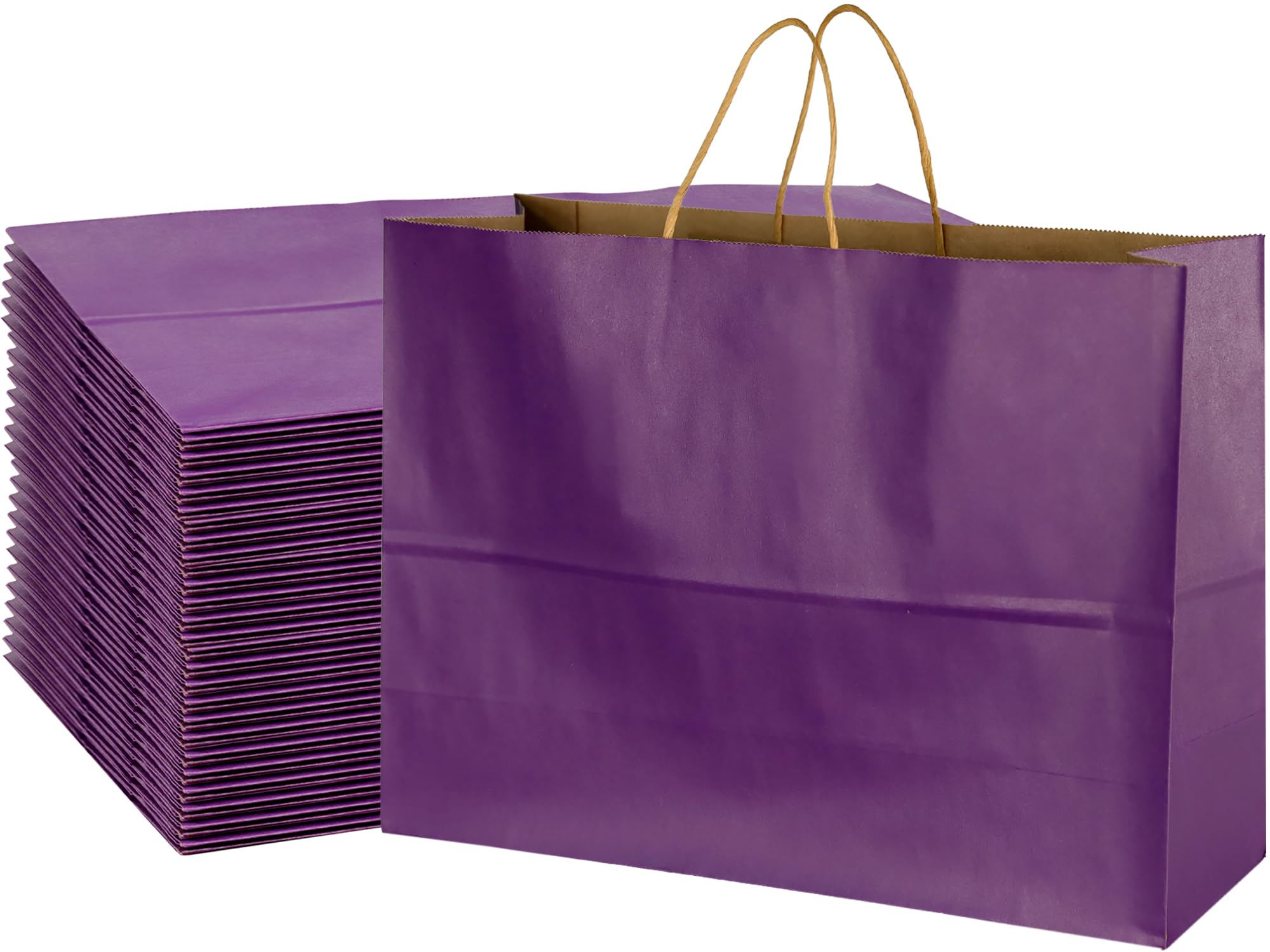 BLEWINDZ 70Pcs Large Paper Bags with Handles, 16x6x12 Inches Purple Paper Shopping Bags for Small Business, Large Kraft Gift Bag Bulk for Grocery