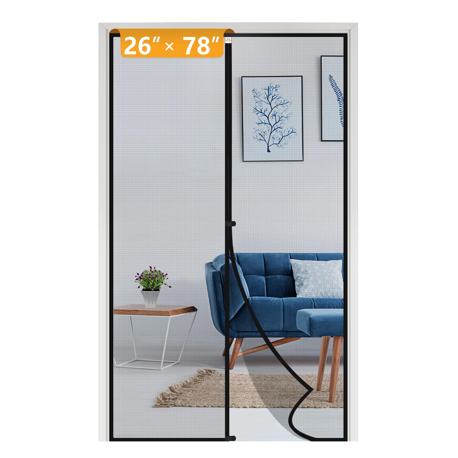 Photo 1 of Yotache Door Net Screen with Magnet Fits Door Size 46 x 96, Screen Size 48" x 97" French Doors Net Heavy Duty Fiberglass Mesh Pets and Kids Friendly Black