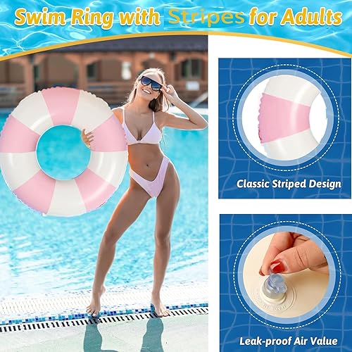 Miniatura 6 de Flotadores inflables de piscina de 30 pulgadas para adultos, paquete de 2 flotadores a rayas, tubos de piscina, flotadores inflables para piscina,