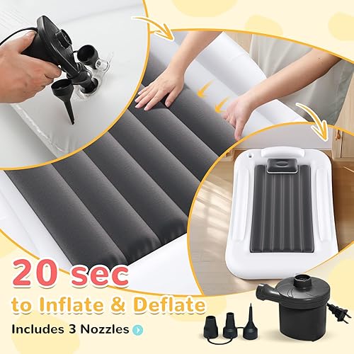 Miniatura 3 de Cama inflable de viaje para niños, colchón de aire portátil y cómodo con parachoques de seguridad de 3 lados, cama inflable para acampar y viajar