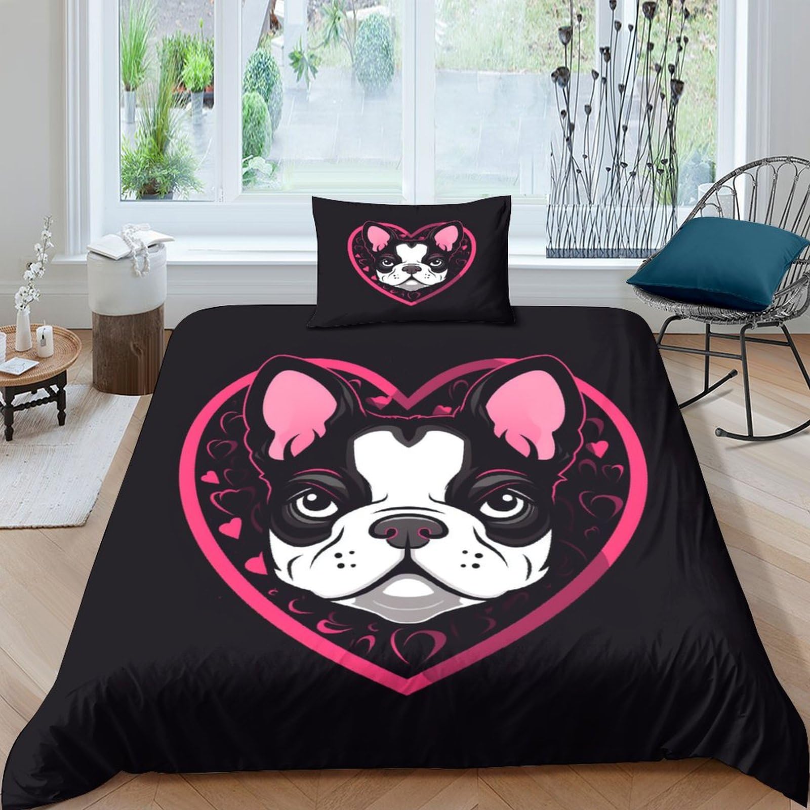 Linge de lit chien motif Amour en microfibre respirante 135x200cm