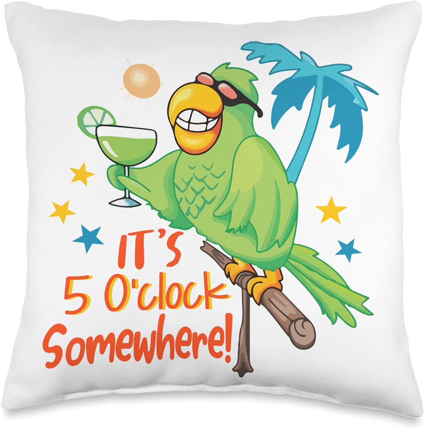 It's 5 O'clock Somewhere Parrot Tropical Beach Vacation Vibe Throw Pillow