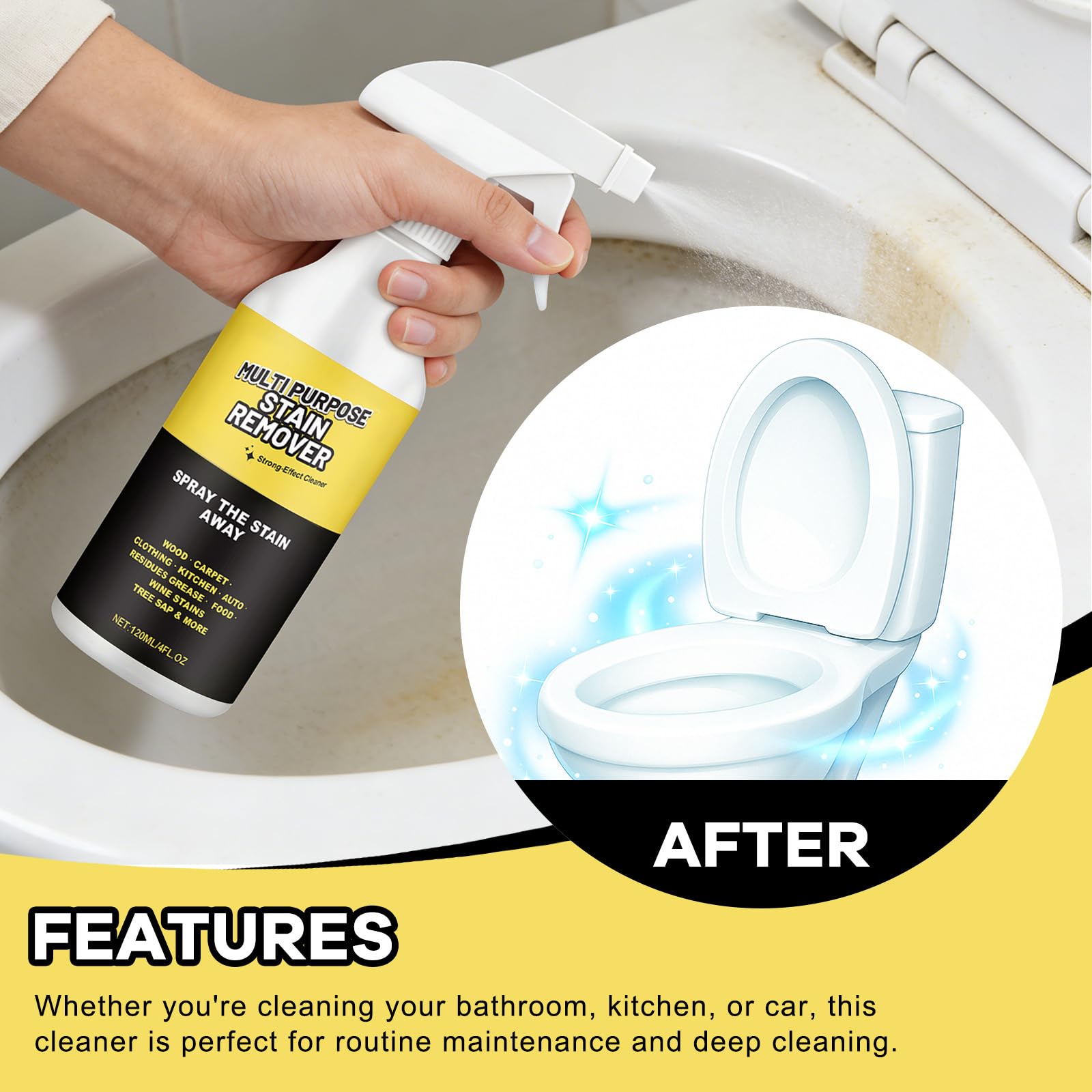 Mehrzweck-Fleckenentferner Spray, Heavy Duty Oberflächenreiniger für Bad Fliesen Toilette, Holzteppich Kleidung Küche Auto InteriorEntfernen Sie harte Wasserflecken, Seifenschaum Rostflecken (5p)