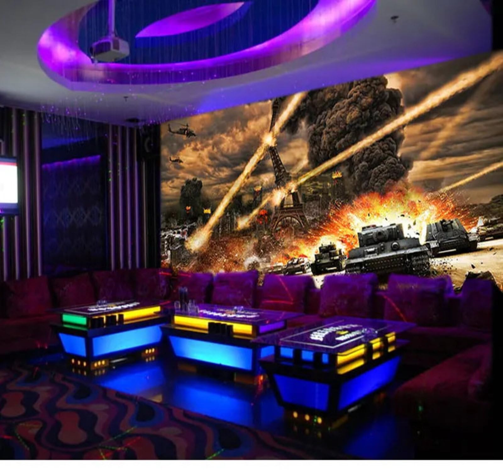 Tzxztt Three Dimensional Unique Tank Flames Bar Modern 3D Wallpaper Premium Textured Silk Neutral Tones Material Ideal for Living Room Bedroom-350cm×256cm