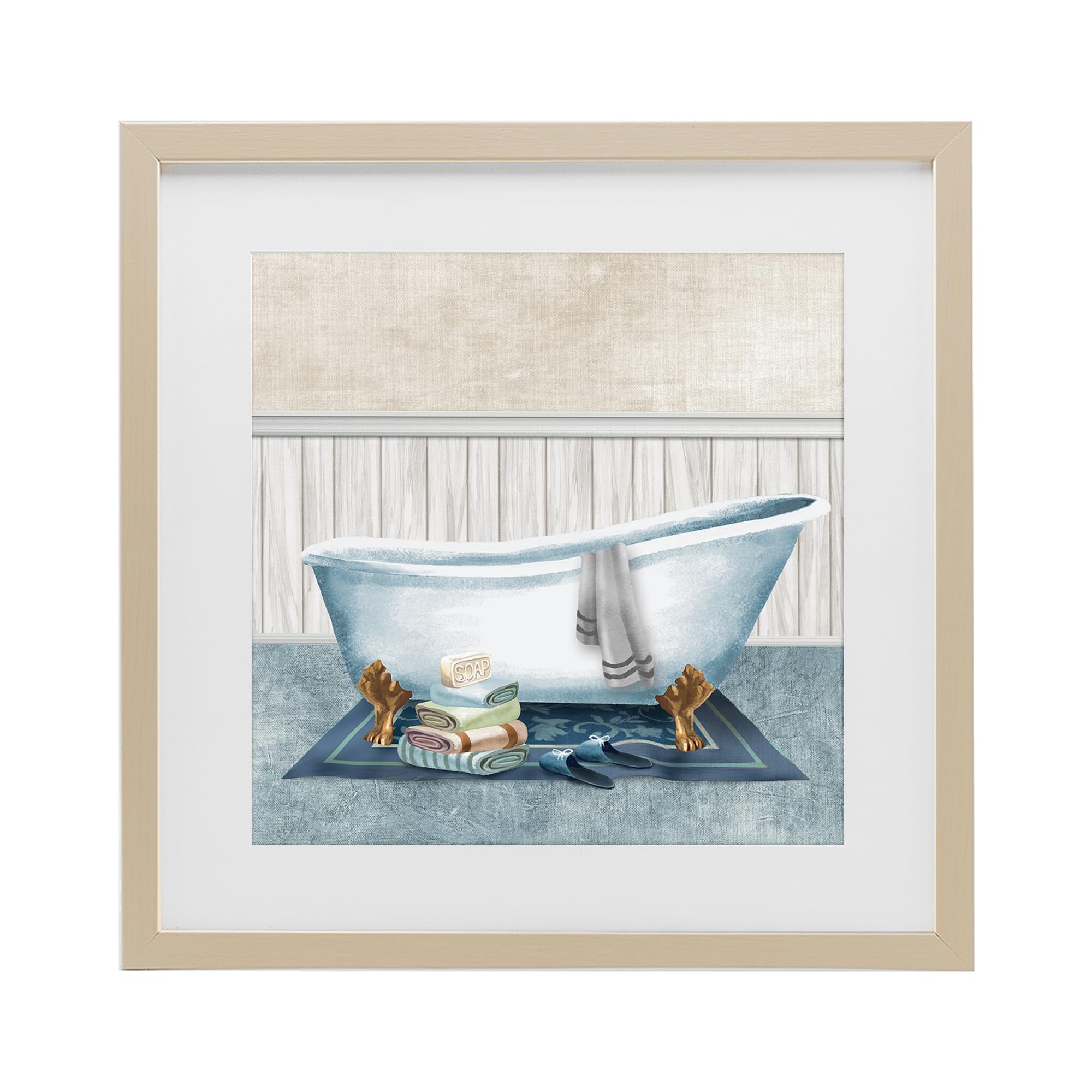 Cozy Clawfoot Bathtub Spa Bathroom, 16 x 16 Inch Framed Print Under Glass