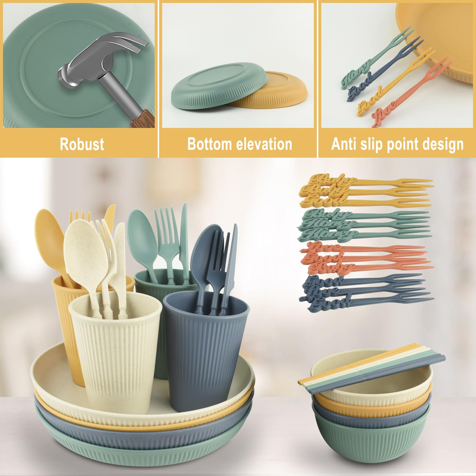 Ensemble Vaisselle Plastique Réutilisable 48 Pièces Pour 4 Personnes - Incassable Camping