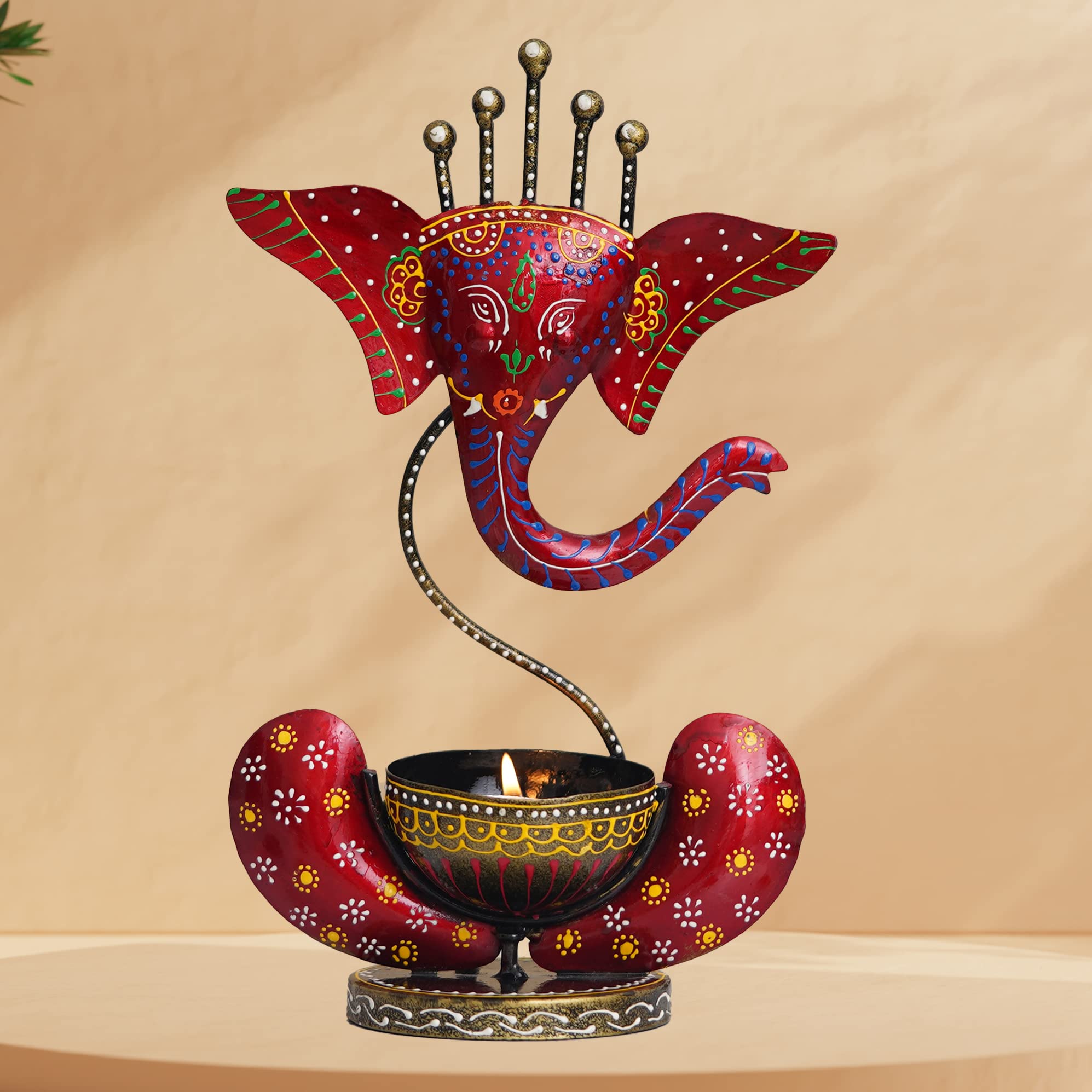 JAIPUR ACE Iron Metal Lord Ganesha Tealight or Candle Holder Stand Idol Showpiece- Perfect for Pooja Room and Table Decor, Home Decoration, and Corporate Gift Items -11 Inches (Red)-image-19
