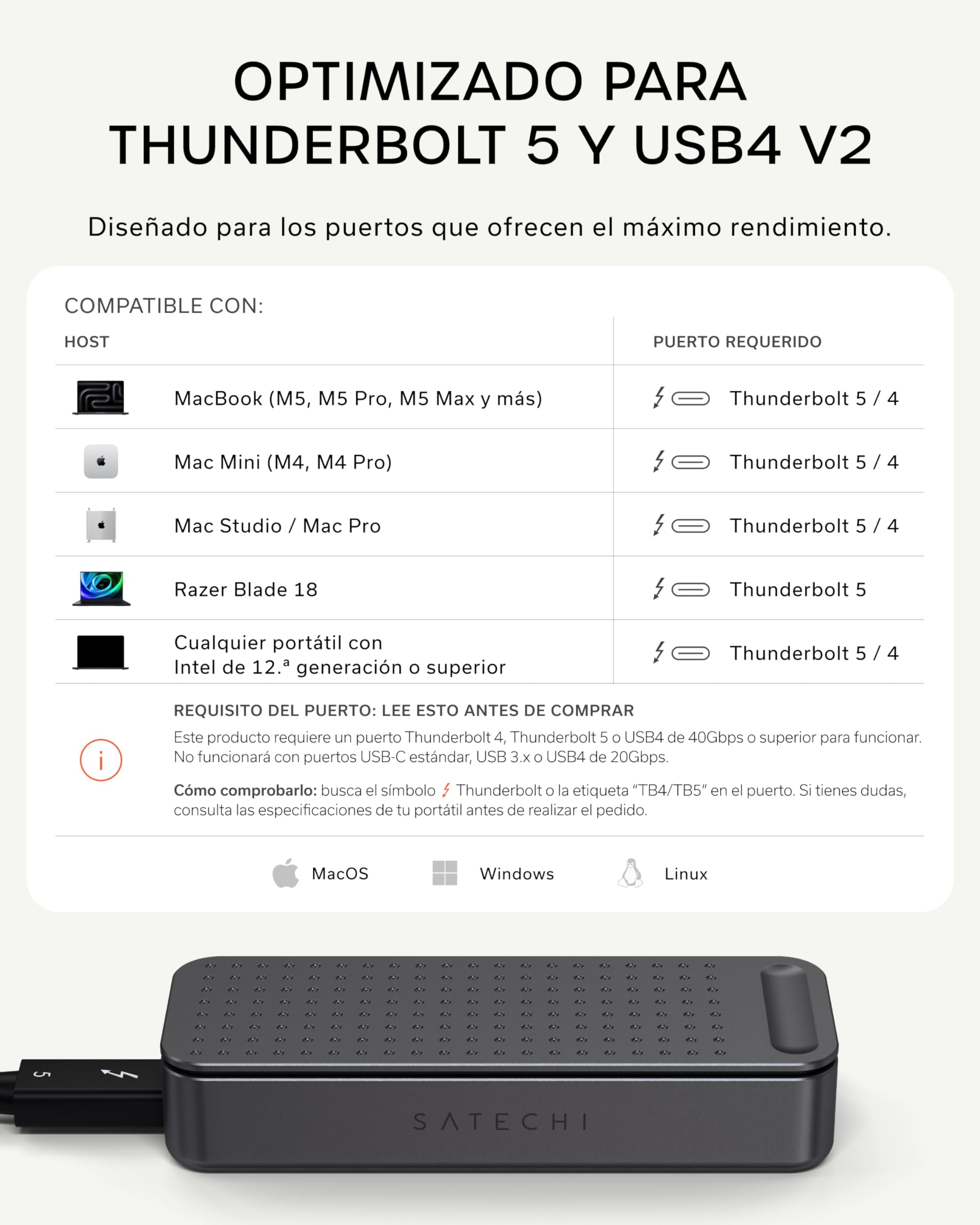 SATECHI DotDisk Carcasa SSD M.2 NVMe 80Gbps, USB4 V2, Negro Espacial | En aluminio con refrigeración activa, transferencia ultrarrápida, compatible con Thunderbolt 5 y USB4