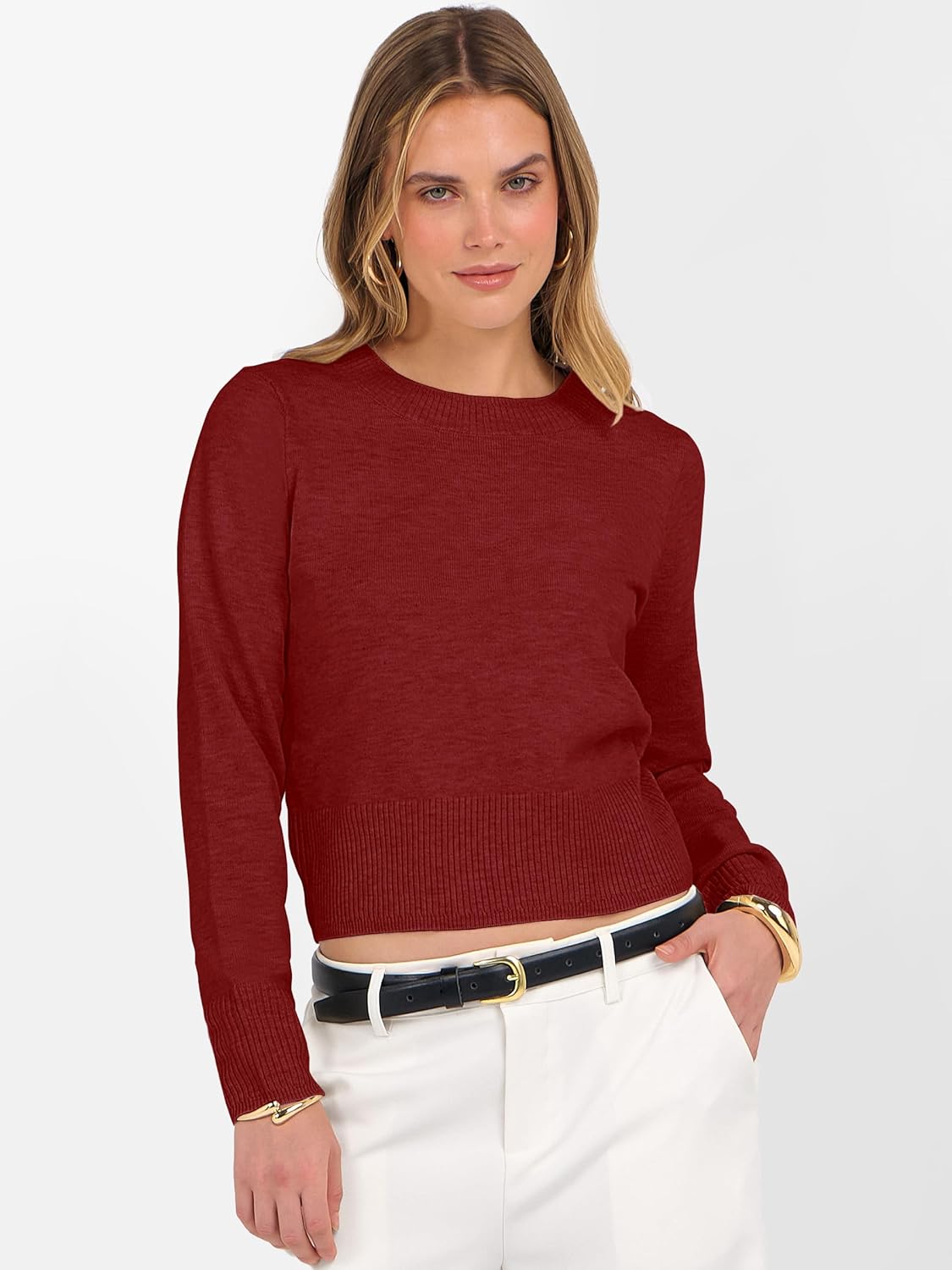 ANRABESS Women’s Long Sleeve Sweaters Cropped Crew Neck Business Casual Light Weight Sweater Tops Fall Fashion Clothes 2025 - Image 2