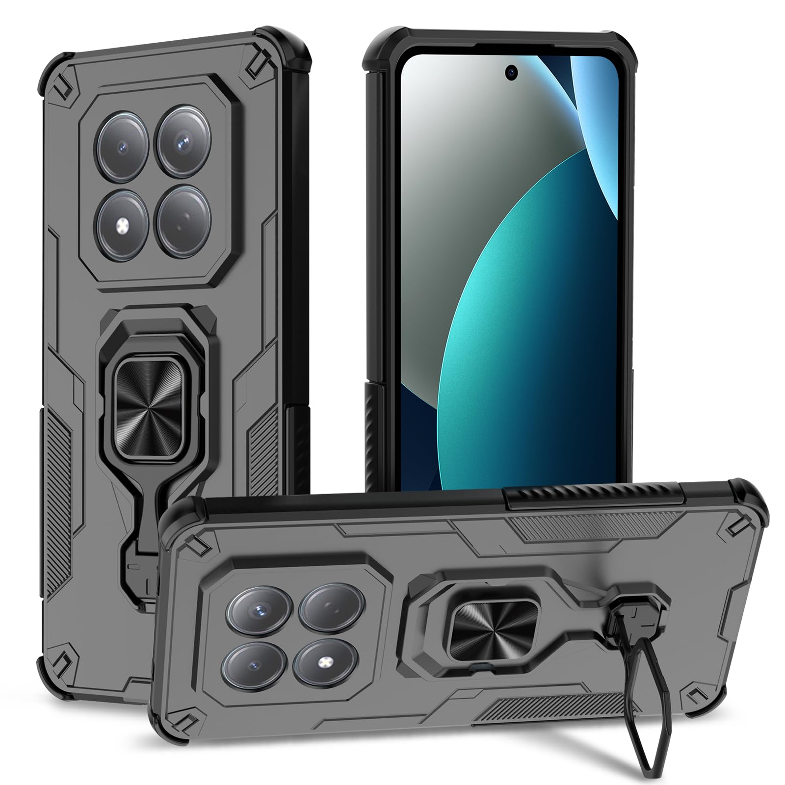 Funda para Samsung Galaxy A13 4G con Cristal Templado Protector Pantalla, Carcasa Antigolpes con Soporte anular metálico, Case Protectora de Grado Militar, Negro — view 18