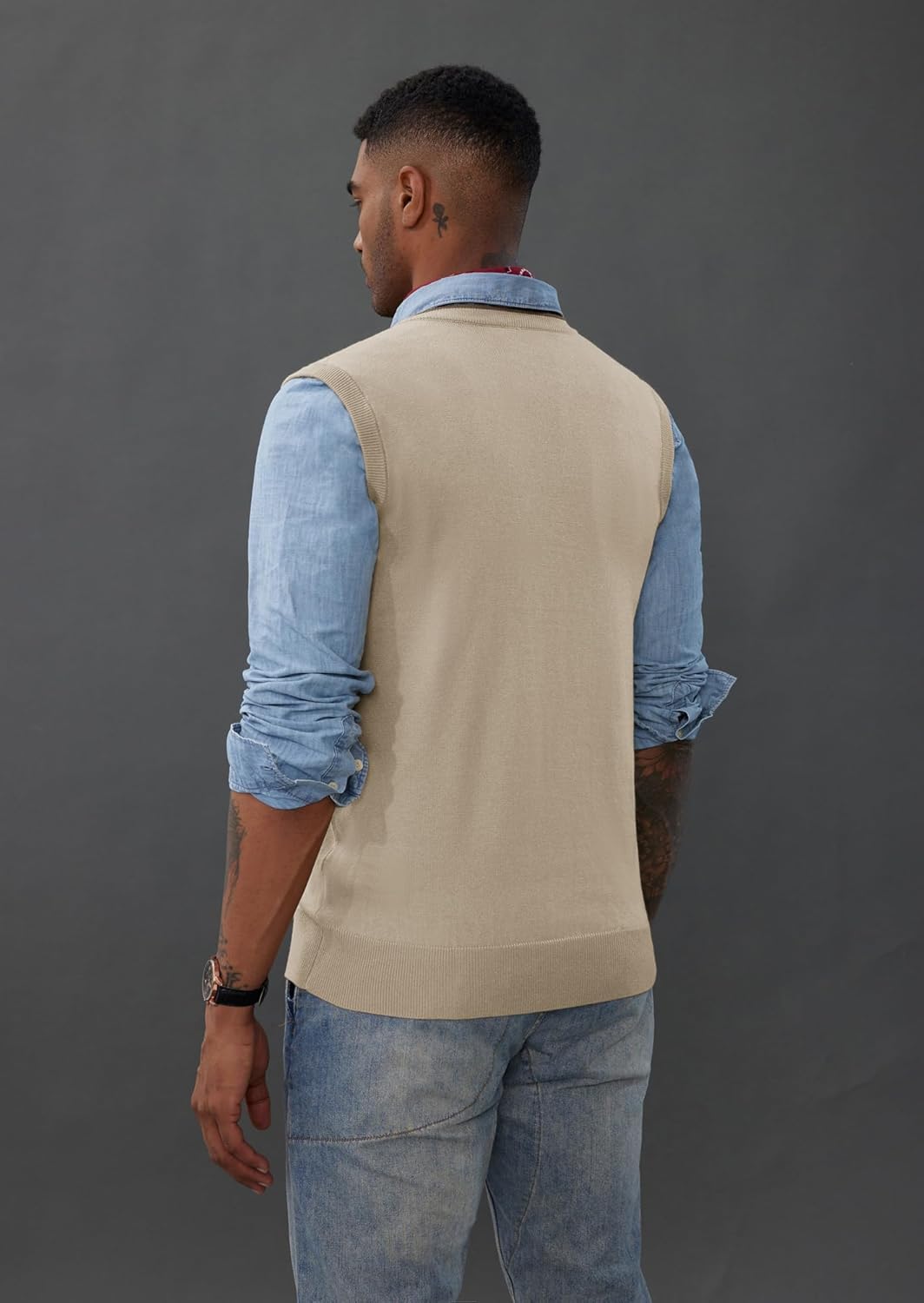 PJ PAUL JONES Mens Sweater Vest Wool Blended Knitted Vest Sweaters V-Neck Sleeveless Pullover Vests - Image 3
