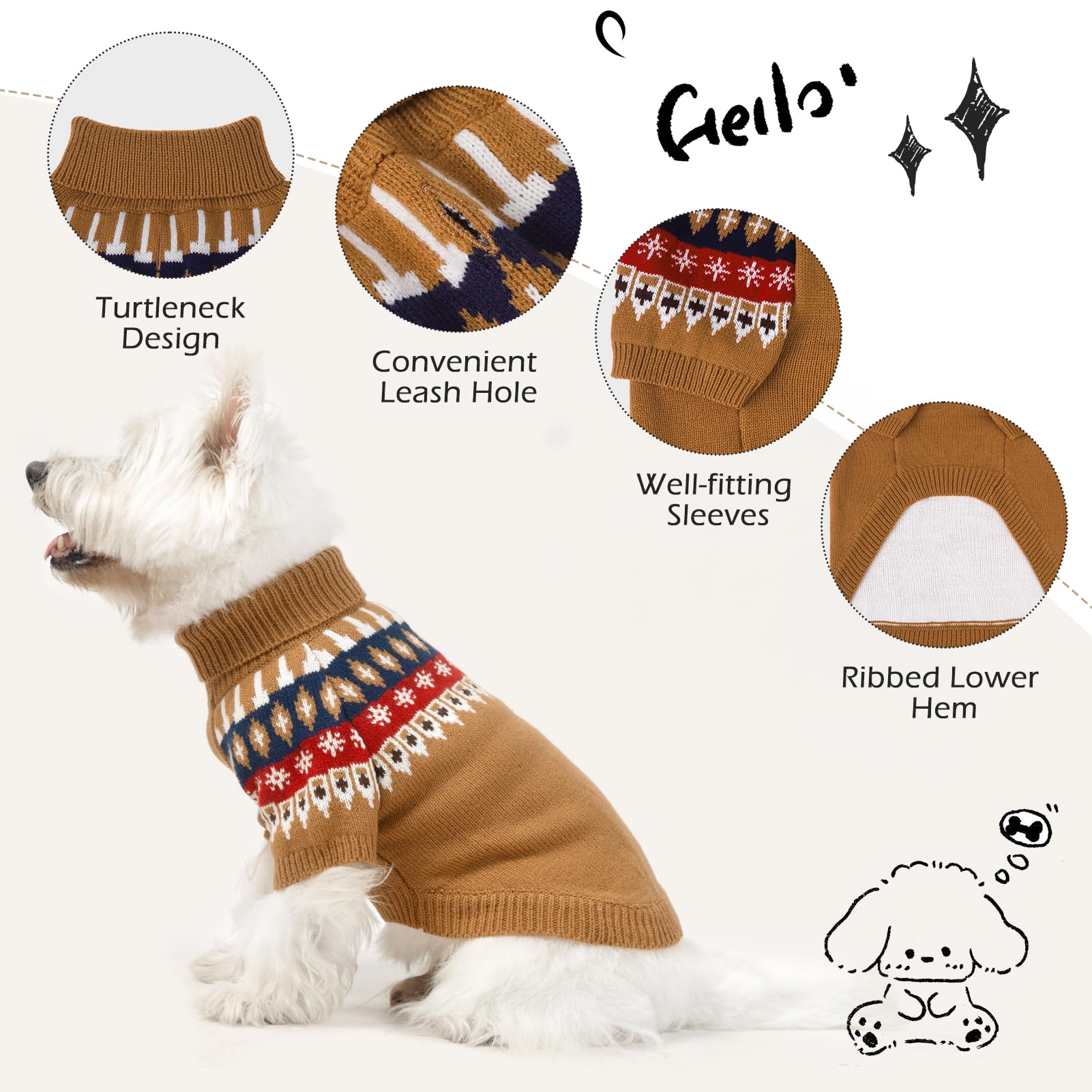 EXPAWLORER Turtleneck Dog Jumper, Knitted Dog Clothes in Classic Fair Isle Patterns - Image 3