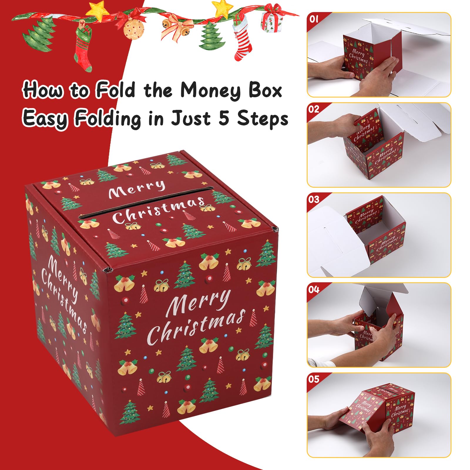 THOOKE Merry Christmas Money Box for Cash Gift Pull, Surprise