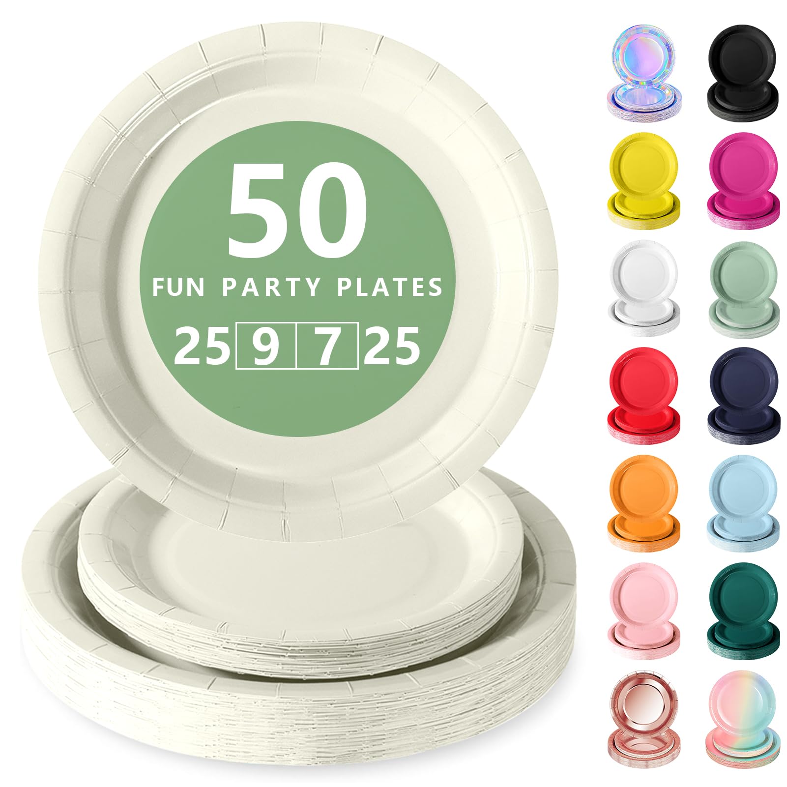 Nkaiso Disposable Paper Plates 50 Pack, Cream White Party Plates Dinner Set - 25x9inch & 25x7inch Plate Elegant Disposable Tableware for Birthday, Wedding, Christmas Party Supplies