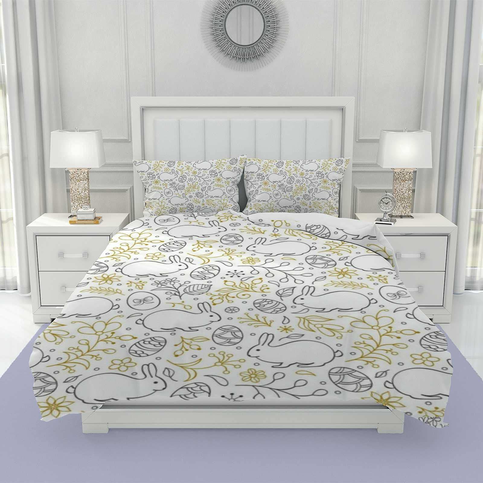 Housse de couette lapin de Pâques blanc et taie d'oreiller ultra douce CHEHONG