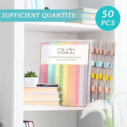 Miniatura 9 de Caydo Organizador de almacenamiento de papel de madera con 50 piezas de organizador de almacenamiento de papel de álbum de recortes y 120 pestañas