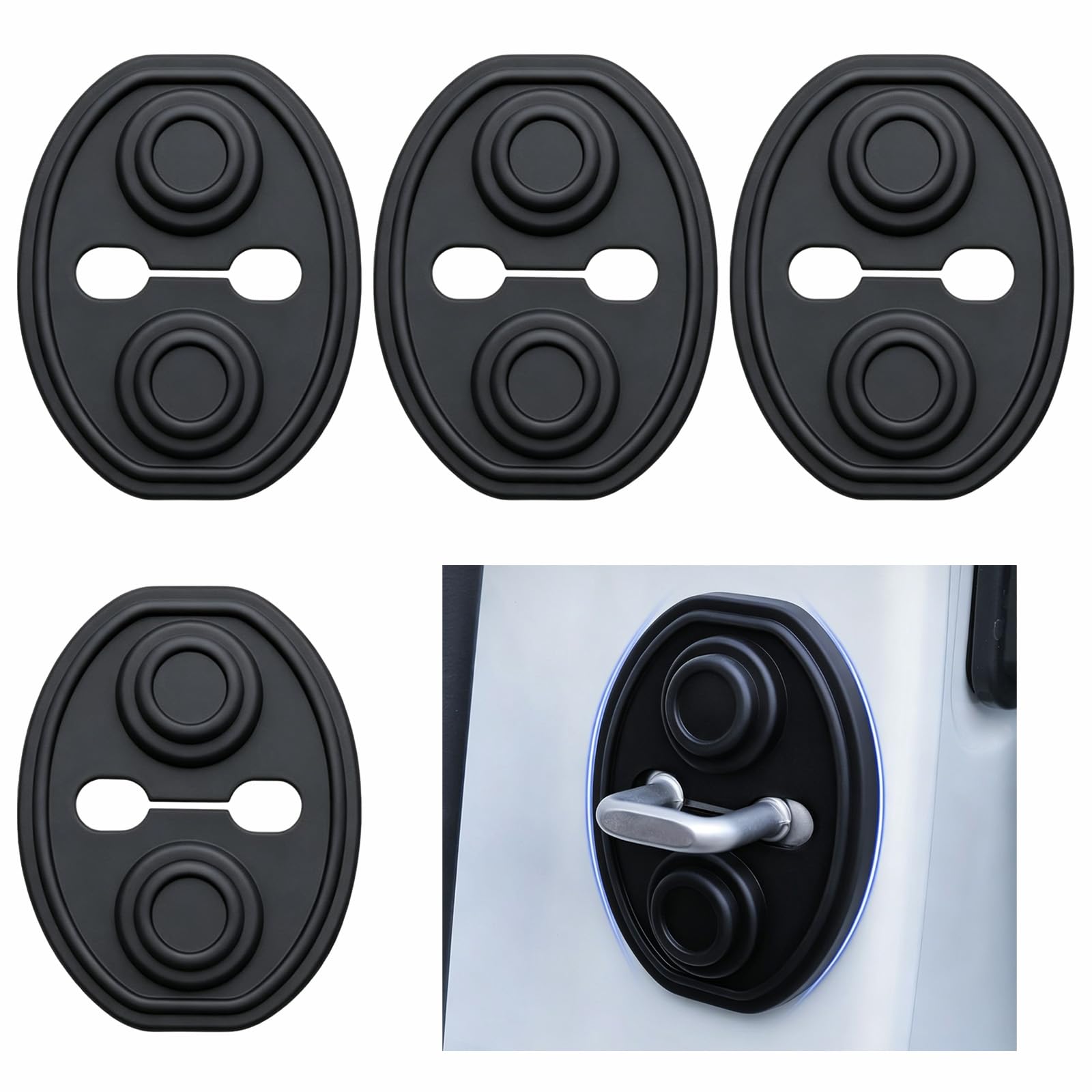 QIZUN 4 Pcs Car Door Lock Cover for Peugeot 107 108 206 207 208 2008 3008 2011-2025 Protector Shock Absorber Buffer Damper Caps Silicone Rustproof Auto Accessories,Black