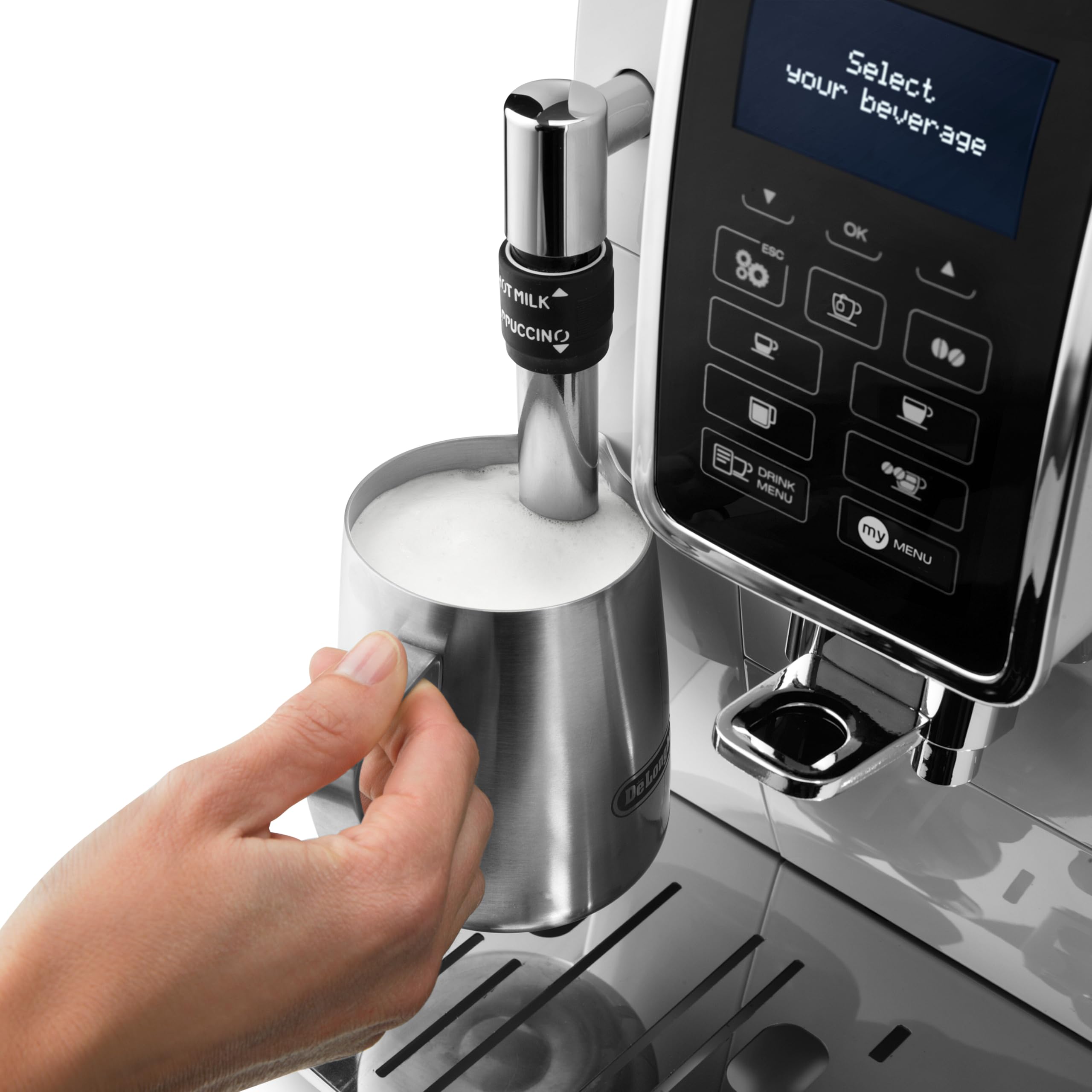 De'Longhi Dinamica ECAM 350.35.SB Cafetera Independiente, Totalmente Automática, Pantalla LCD y Botones Táctiles, 1450 W, 15 Bares, Negro/ Plata