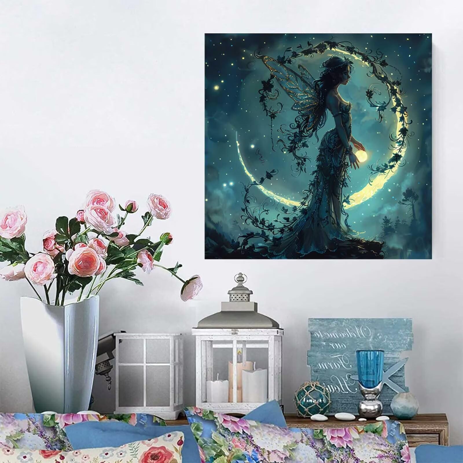 5D Diament Malarstwo Kobieta Numer Numeru Dorosły, Diament Malarstwo Dorosły Księżyc, DIY Hobby Kreatywny zestaw dla dorosłych, Numer Malarstwo Rhinestone Zestaw Ścieg krzyżykowy, Boże Narodzenie