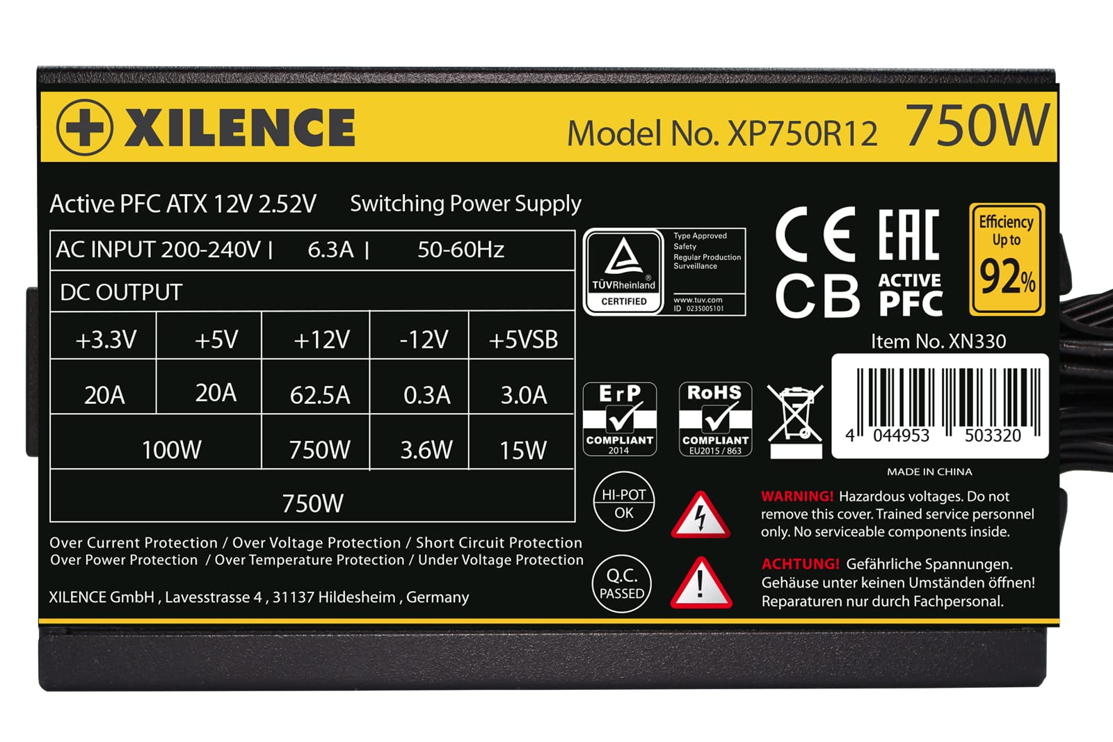 Xilence XP750R12 750W zasilacz sieciowy do komputera, Meet 80+ Gold, Gaming, ATX, czarny