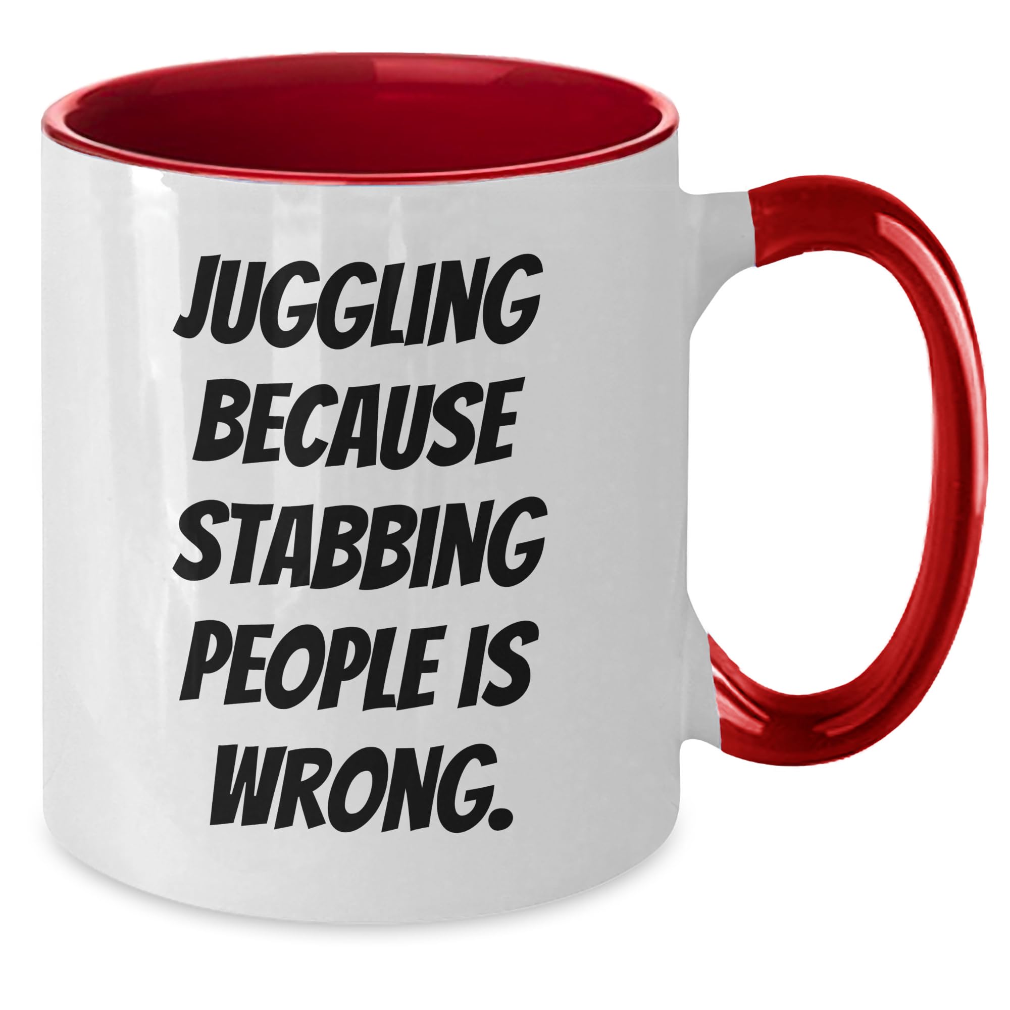 NAPAVI Funny Juggling Two Tone Coffee Mug Gifts from Friends for Christmas, 'Juggling Because Stabbing People Is Wrong.'