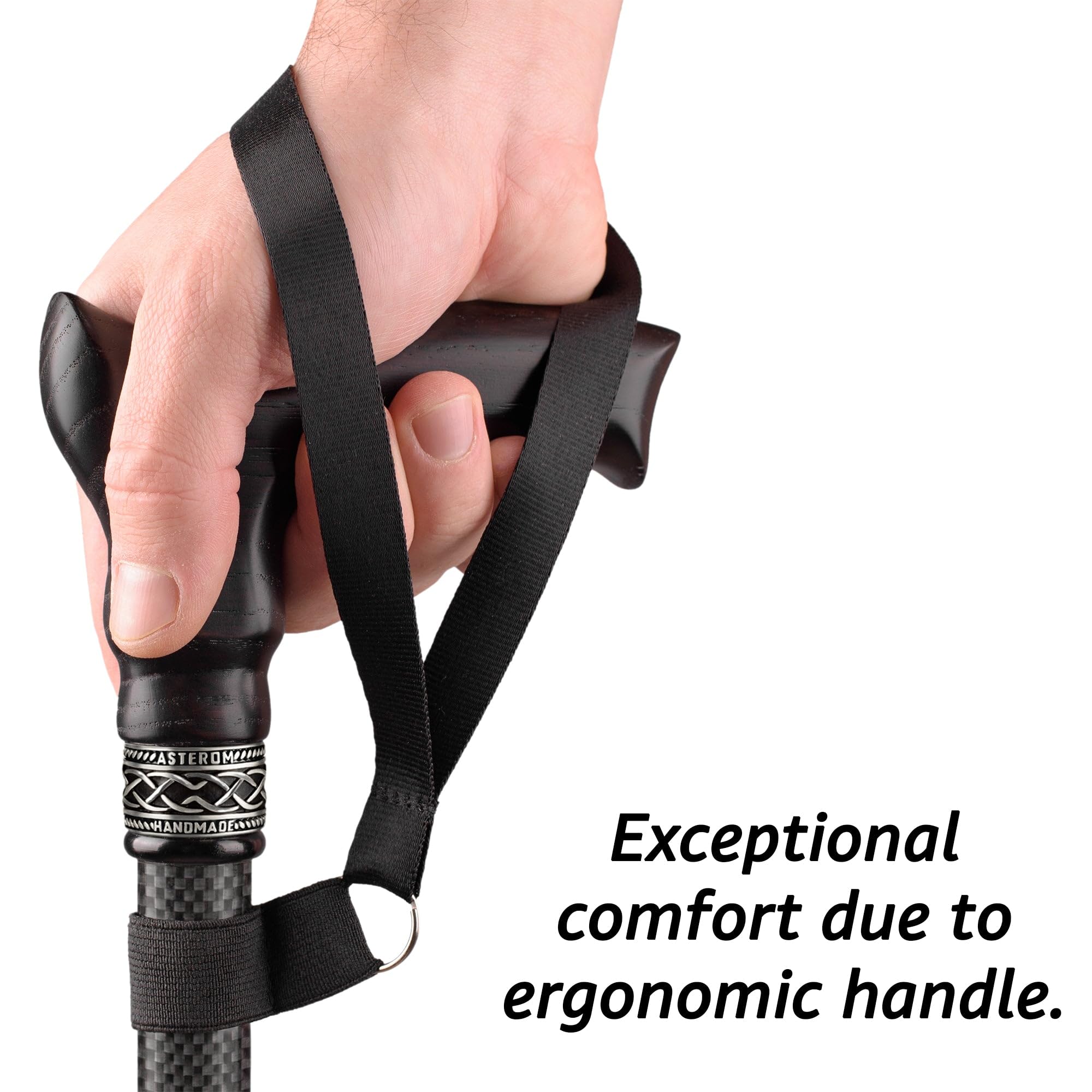Asterom Bastón ajustable de carbono para hombres y mujeres, mango ergonómico de madera hecho a mano con eje ligero de fibra de carbono
