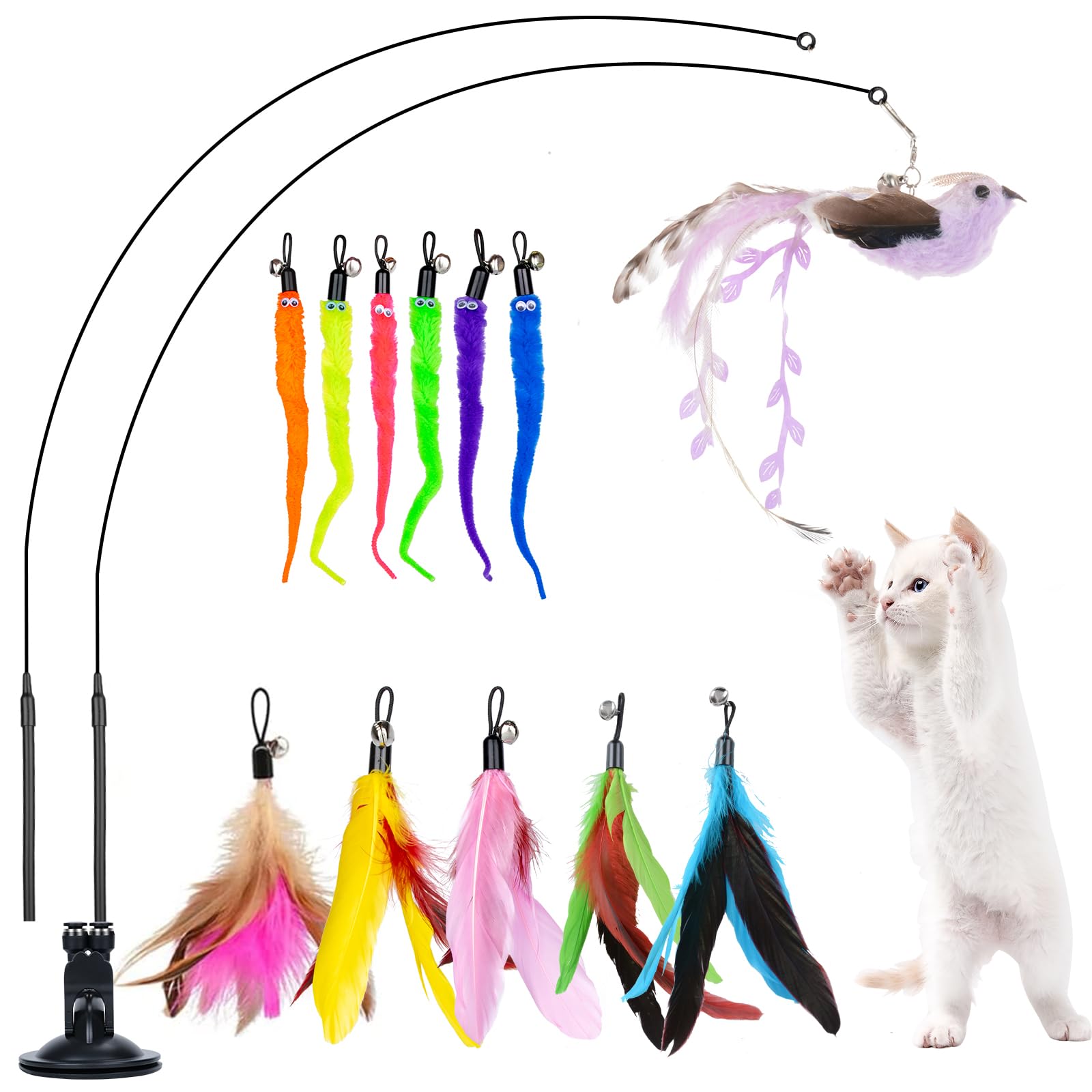 Oziral 15 Piezas Juguetes para Gatos,Juguetes Intercambiables para Gatos con Pluma,Juguetes Interactivos para Gatos (15 Piezas)
