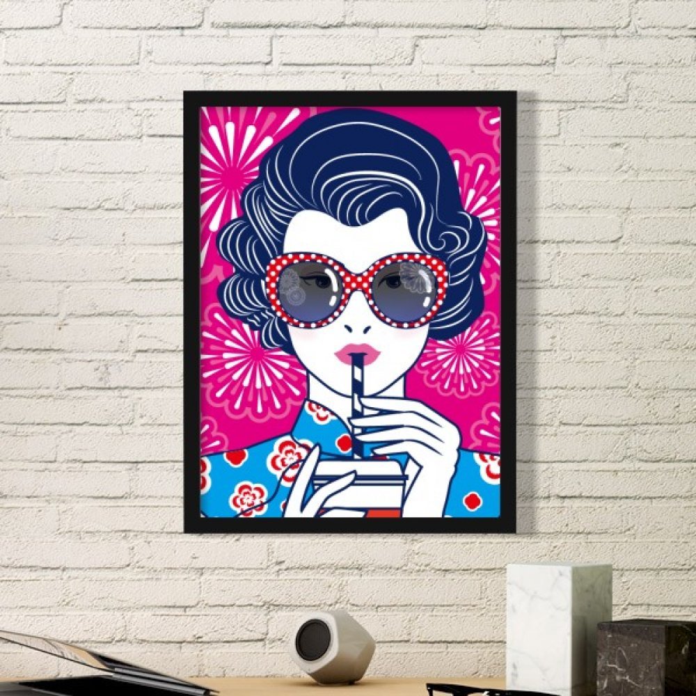 Stickers muraux culture chinoise cadre photo noir et peinture femme rouge pour maison
