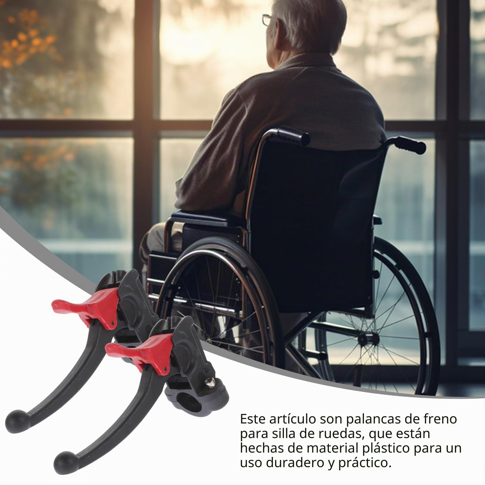 Healeved 1 par de manijas de freno para silla de ruedas, accesorios de freno manuales para silla de ruedas con agarre ergonómico, compatibilidad universal para silla de transporte y accesorios de
