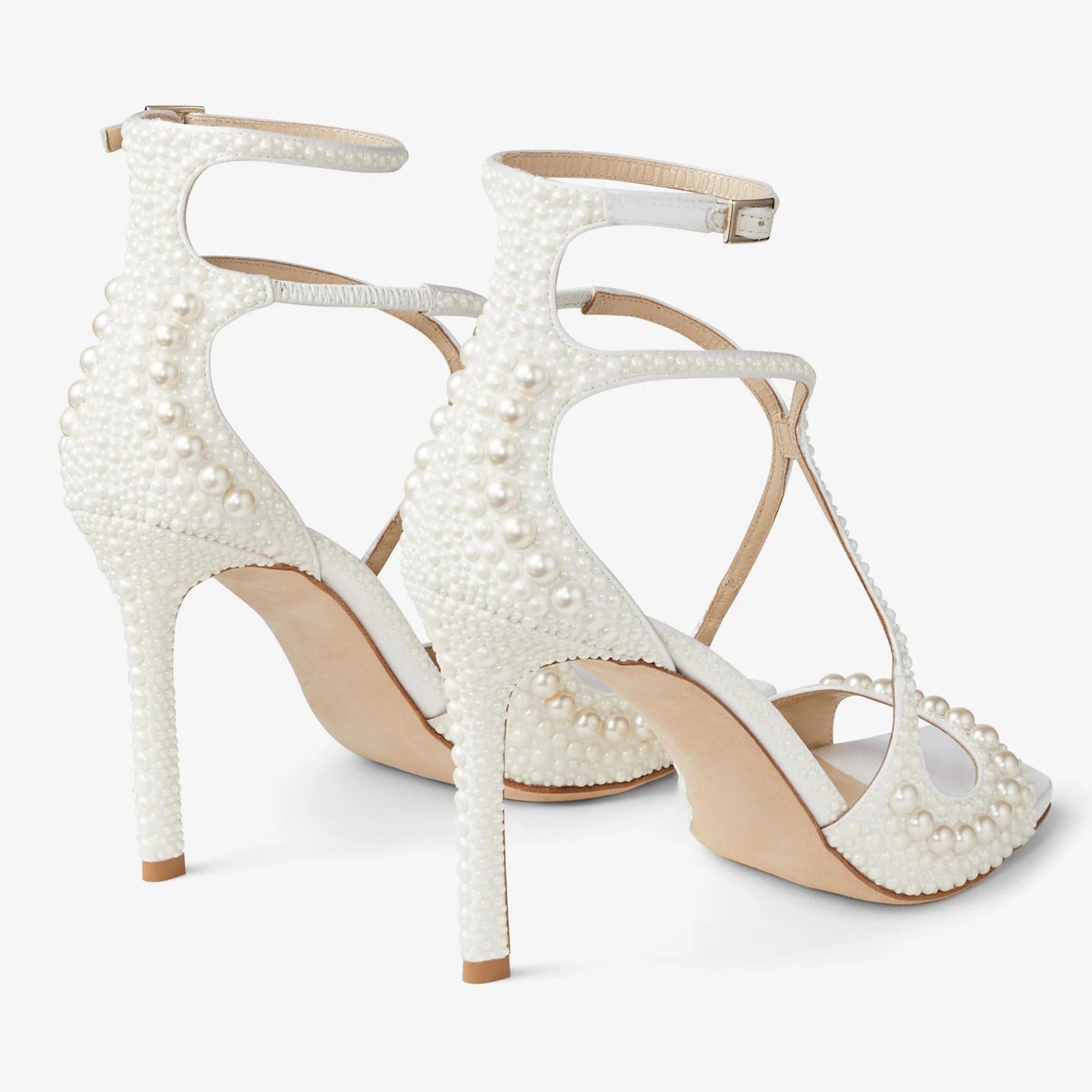 Braut Heels Sandalen, Weiß Offene Zehe Frauen Hochzeit High Heels Mit Perlenriemen Für Party, Täglich, Bankett