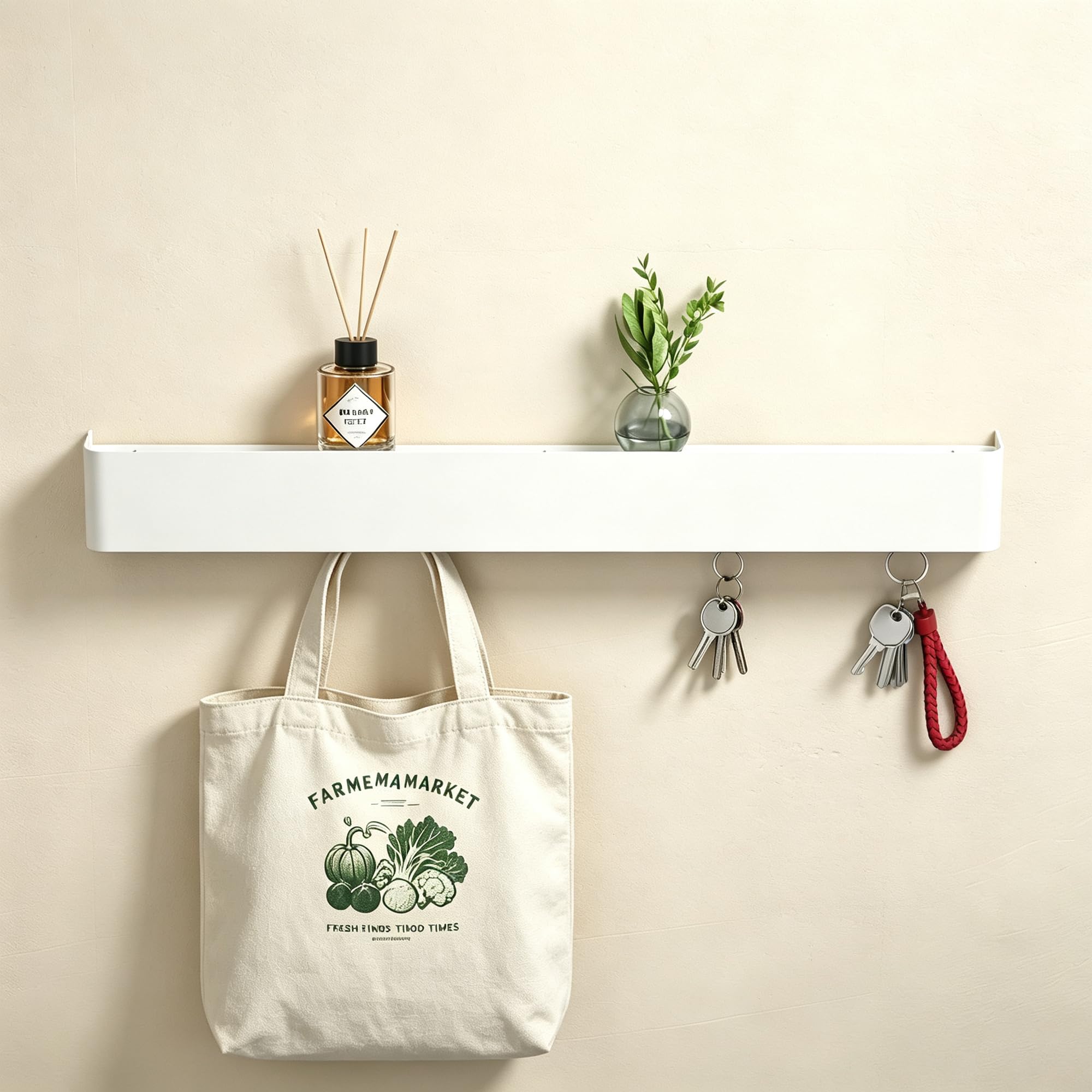 Wandgarderobe 80cm|Modernes Design Garderobenhaken aus Aluminium mit Versteckten Haken|Garderobenleiste mit Kleiderhaken & Ablage für Flur,Schlafzimmer,Wohnzimmer & Badezimmer|Weiß