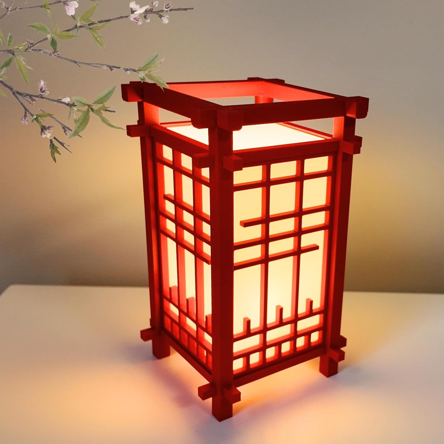Japanese Shoji Style Lantern - Exquisite Japanese Decor for Home and Room | Unique Desk Lamp and Table Lamp Design | Mini Japanese Lantern Transforms Any Space (Crimson Red (9in Tall))