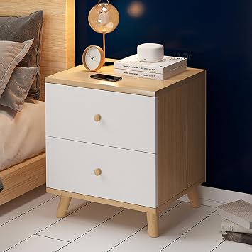 Mid Century Modern Nightstand,Wood Bedside Table with Drawers,Modern Nightstands End Table with Storage for Bedroom Office Small Space,1oak,48x35x50cm