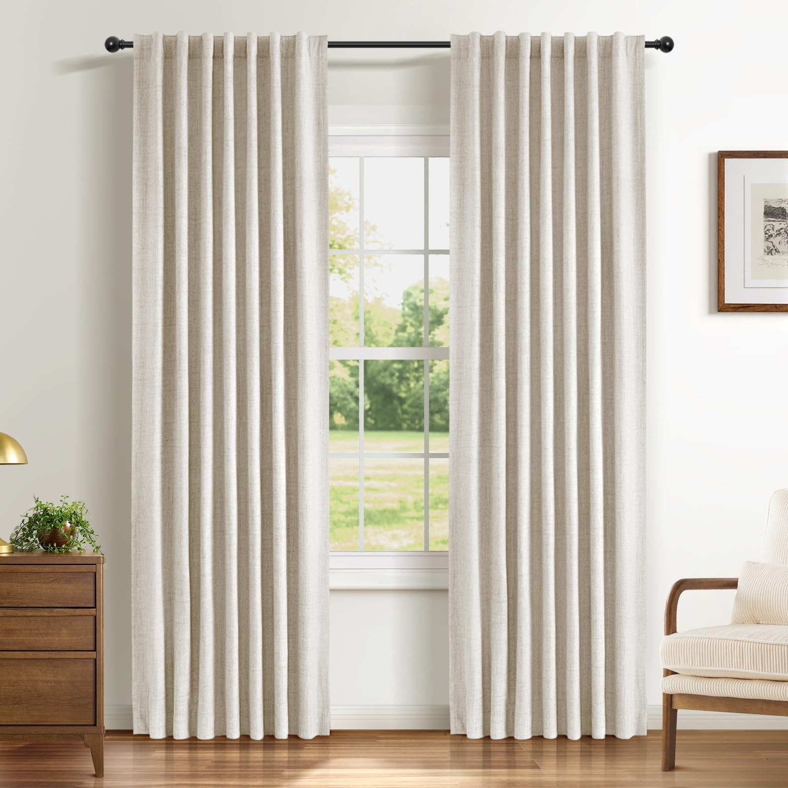 INOVADAY 100% Blackout Curtains for Bedroom 90 Inch Drop 2 Panels Thermal Insulated Curtains for Living Room, Back Tab Rod Pocket Cream Curtains with Coating Back Layer,46" W x 90" L — image 1
